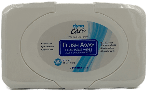 Dyna Care Flush Away Flushable Wipes - Aloe & Lanolin Scented - 60 Ct